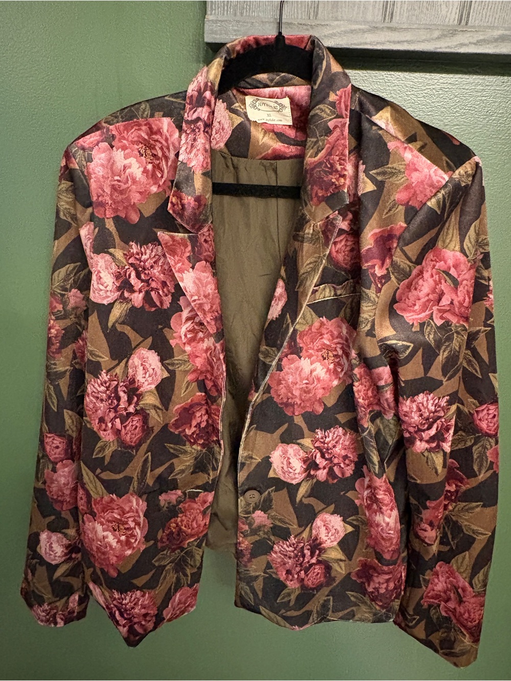 Floral Velvet Blazer Jacket in Pink and Olive (Joyfolie/Louve)